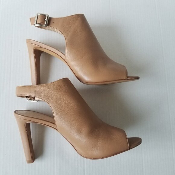 Vince Camuto Olivia Tan Leather Shootie Open Toe Sandal Heels 4" Dressy Date 11 - Picture 11 of 16